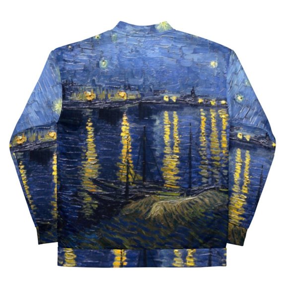 Vincent Van Gogh Starry Night Over the Rhone Famous Retro Painting Bomber Jacket - Picture 6 of 10